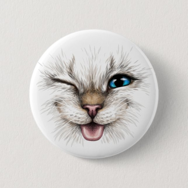 Winking Cat 2 Inch Round Button (Front)