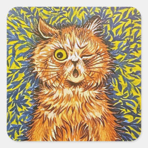 Winking Cat & Psychedelic Background by Louis Wain Square Sticker