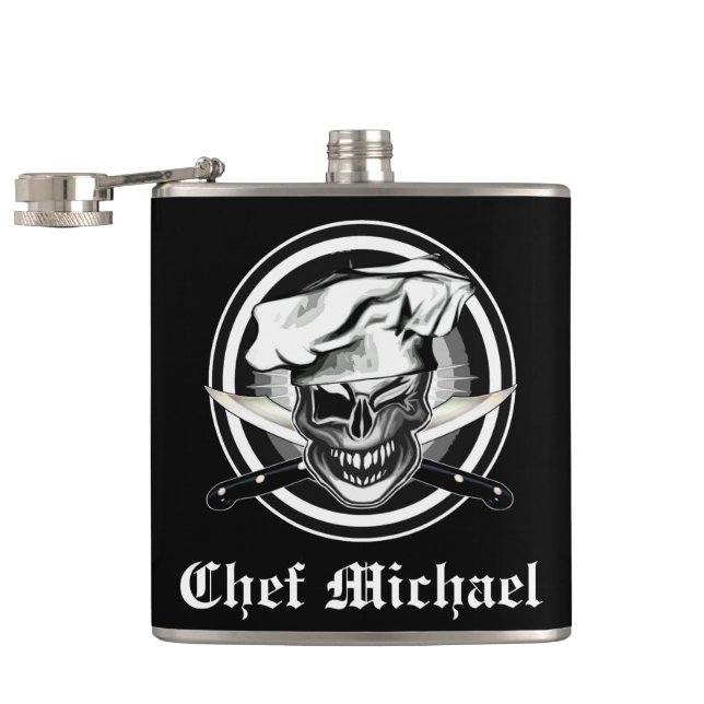 Winking Chef Skull Hip Flask (Opened)