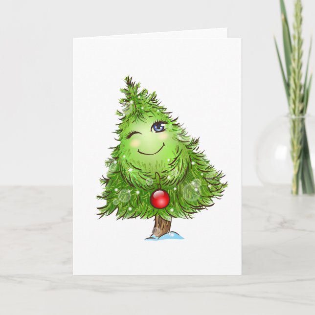 Winking Christmas Tree Greeting Cards (Front)