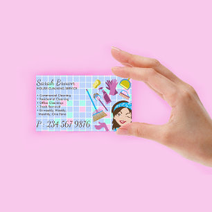 Winking Cleaning Lady Blue Tile Maid Housekeeping Business Card