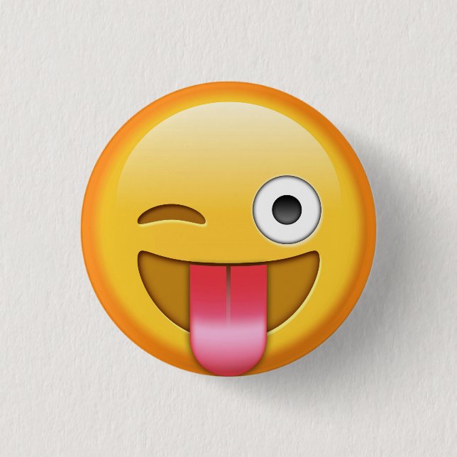 Winking emoji badge 1 inch round button (Front)