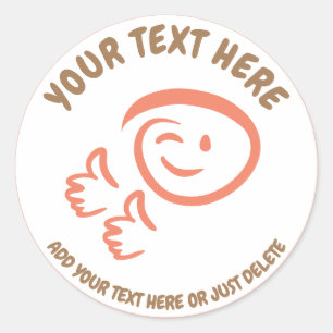 Winking Emoji Face Two Thumbs Up. Doodle. Template Classic Round Sticker