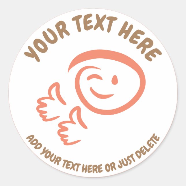 Winking Emoji Face Two Thumbs Up. Doodle. Template Classic Round Sticker (Front)