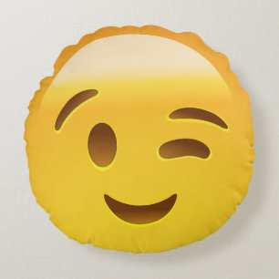 Winking Face Emoij Round Pillow