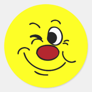 Winking Face Grumpey Classic Round Sticker