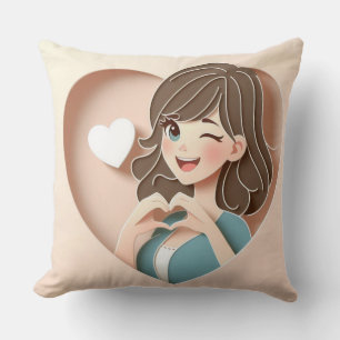 Winking Girl's Magic of Love Throw Pillow