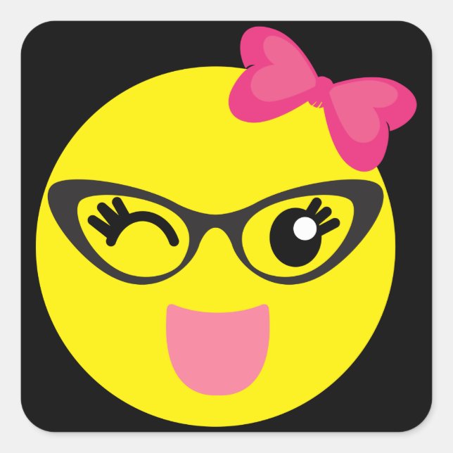 Winking Girly Emoji Square Sticker (Front)