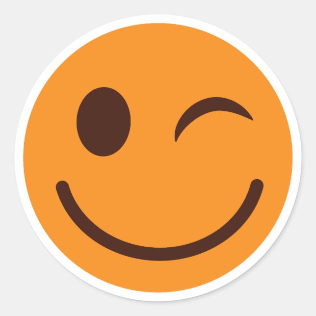Winking Happy Smiling Orange Face  Classic Round Sticker (Front)