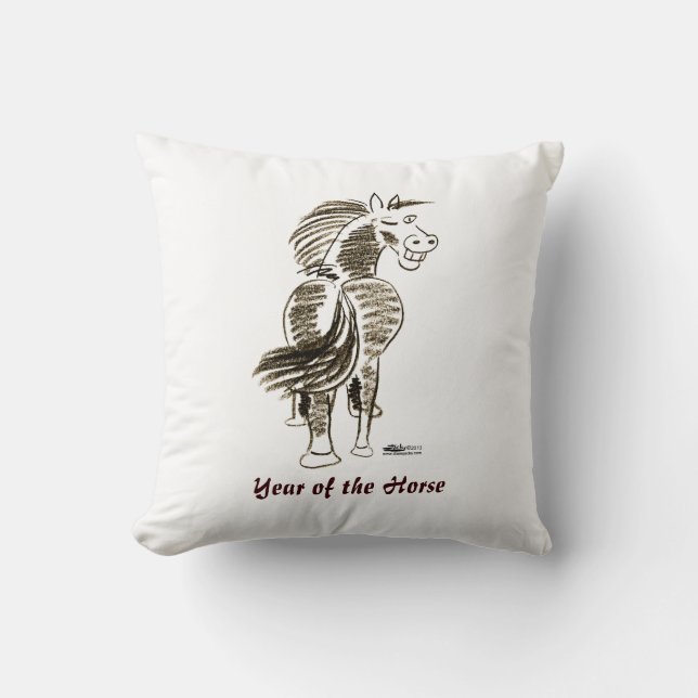 Winking Horse Good Luck! Throw Pillow (Front)