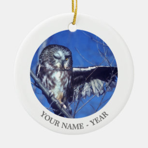 Winking owl ceramic ornament