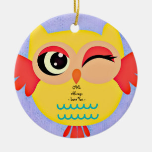 Winking Owl Ornament Round