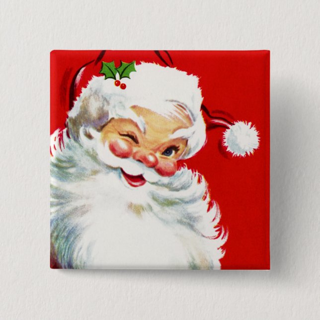 Winking Santa 2 Inch Square Button (Front)