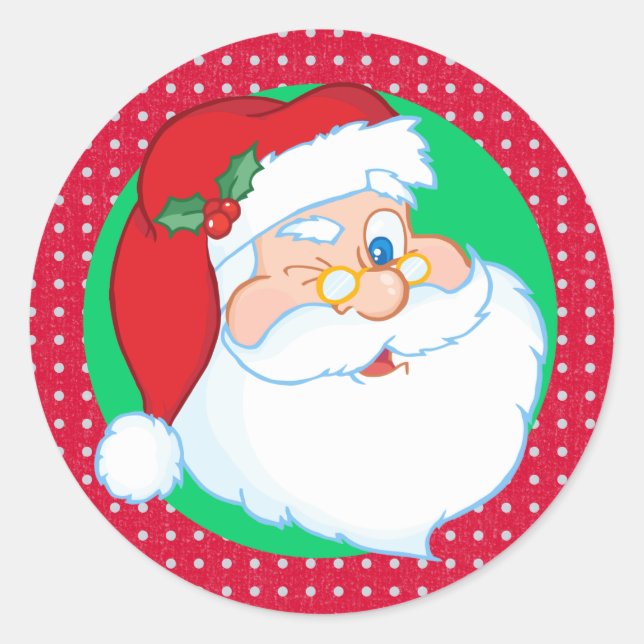 Winking Santa Claus Holiday Classic Round Sticker (Front)