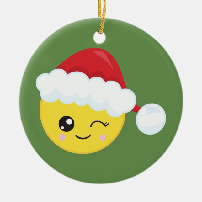 Winking Santa Emoji Christmas Ornament (Front)