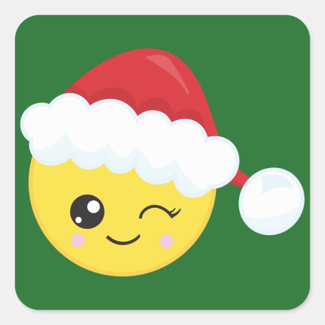 Winking Santa Hat Emoji Square Sticker (Front)