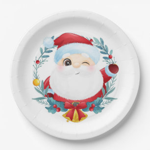 Winking Santa Paper Plate