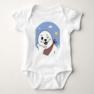 Winking Seal Wearing a Bandana Throwing Shaka Sign Baby Bodysuit