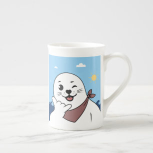 Winking Seal Wearing a Bandana Throwing Shaka Sign Bone China Mug