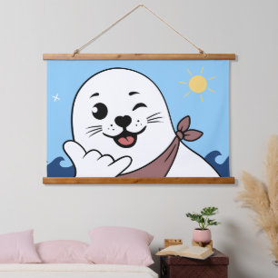 Winking Seal Wearing a Bandana Throwing Shaka Sign Hanging Tapestry