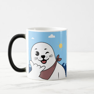 Winking Seal Wearing a Bandana Throwing Shaka Sign Magic Mug
