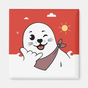 Winking Seal Wearing a Bandana Throwing Shaka Sign Magnet