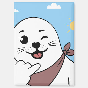 Winking Seal Wearing a Bandana Throwing Shaka Sign Magnet
