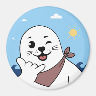 Winking Seal Wearing a Bandana Throwing Shaka Sign Magnet