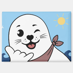 Winking Seal Wearing a Bandana Throwing Shaka Sign Magnet