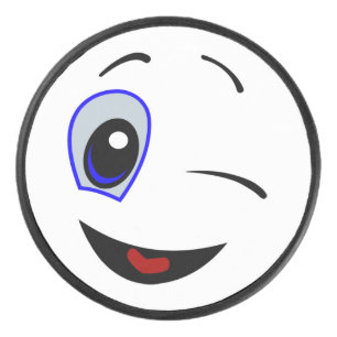 WINKING SMILEY FACE HOCKEY PUCK