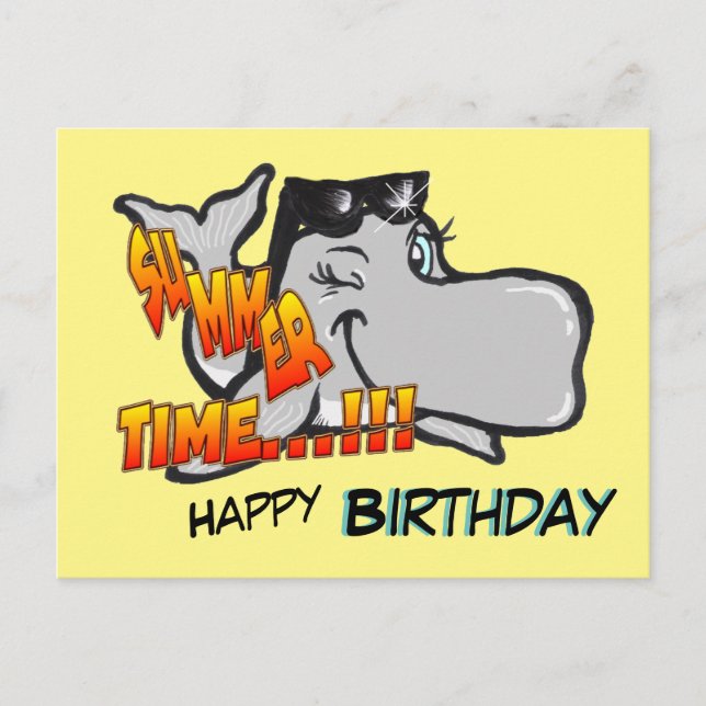 Winking Whale Happy Birthday Postcard (Front)