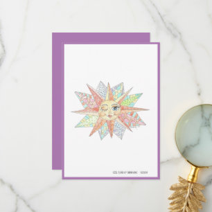 winking whimsical sun thank you card