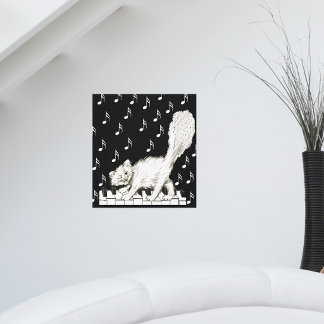 Winking White Cat on Piano Keys Musical Notes Canvas Print