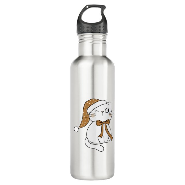 Winking Winter Cat 710 Ml Water Bottle (Front)