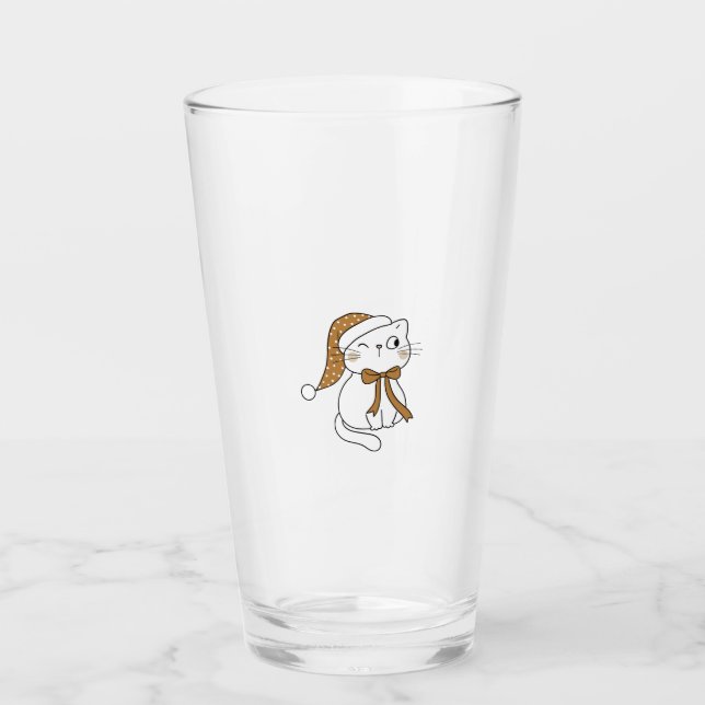 Winking Winter Cat Glass (Front)