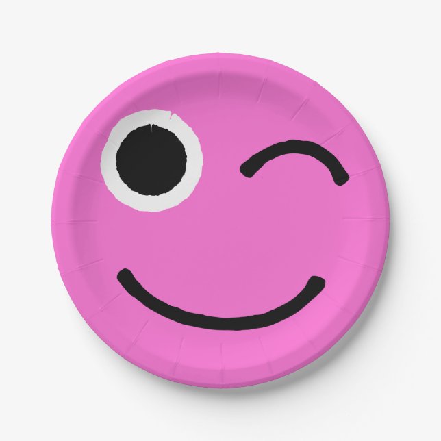 Winky Face Pink Flirty Winking Emoticon Emojii Paper Plate (Front)