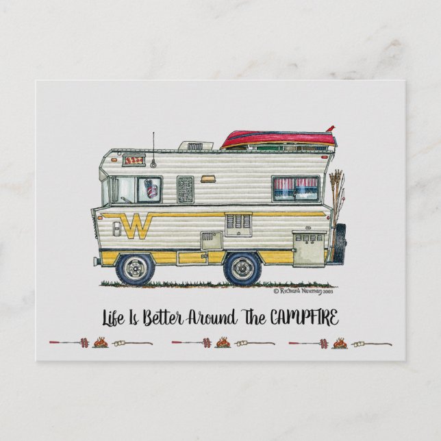 WINNEBAGO RV happy camper art print Cute whimsical Postcard (Front)