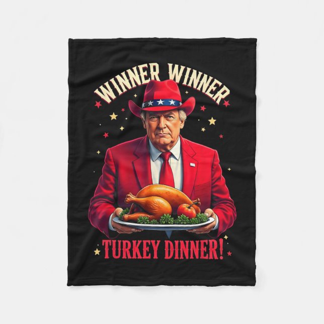 Winner Funny Winner Turkey Dinner Trump Pjs Thanks Fleece Blanket (Front)