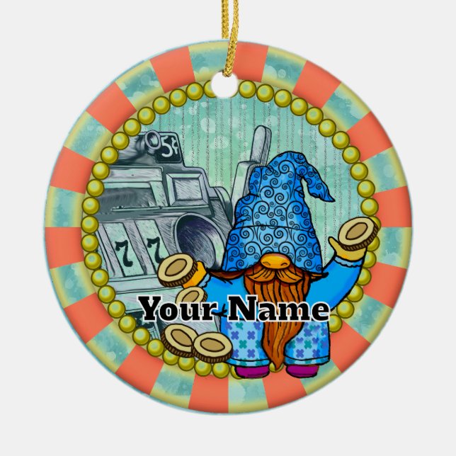 Winner slots gnome ceramic ornament (Front)