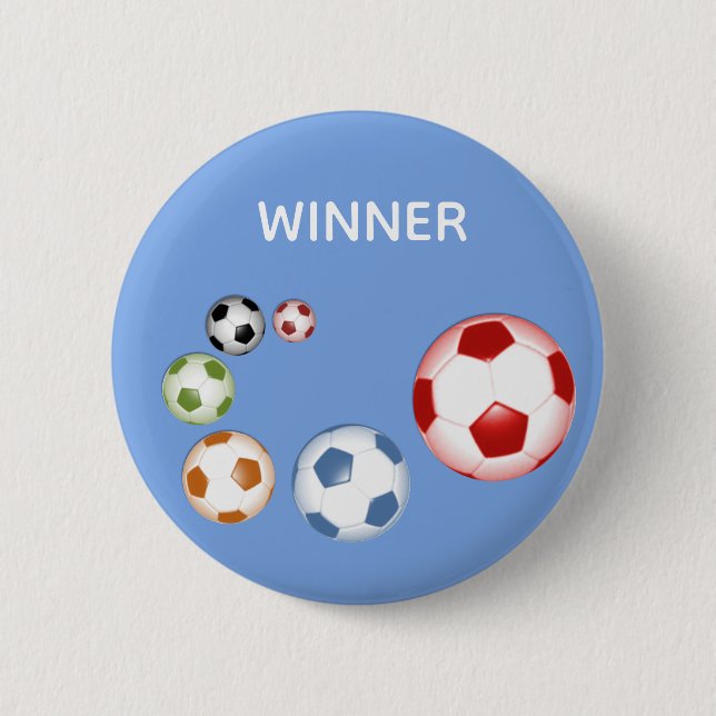 Winner Soccer (Football) Balls on Sky Blue 2 Inch Round Button (Front)