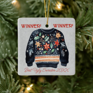 Winner! Winner! Best Ugly Sweater of 20xx Ceramic Ornament