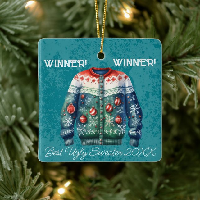 Winner! Winner! Best Ugly Sweater of 20xx Ceramic Ornament (Tree)