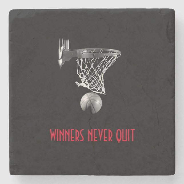 Winners Never Quit Basketball Stone Coaster (Front)