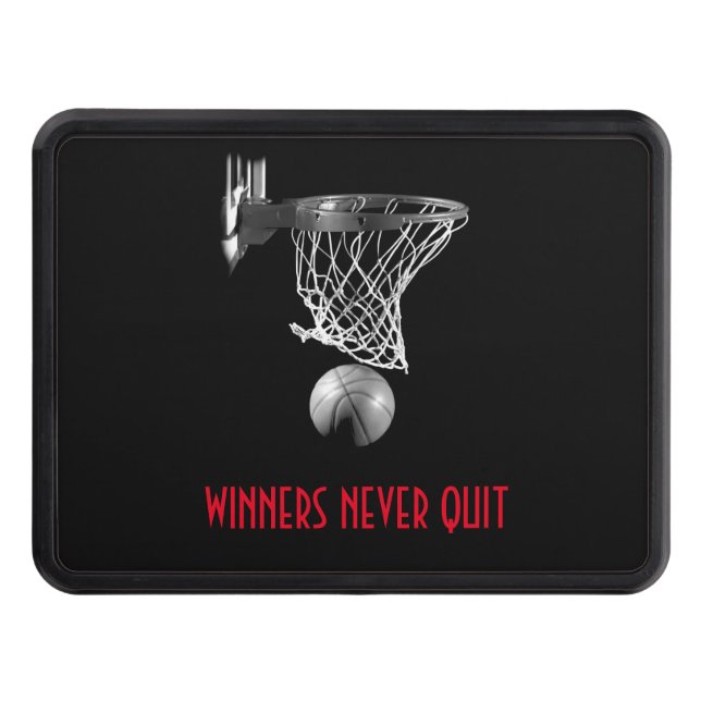 Winners Never Quit Basketball Trailer Hitch Cover (Front)