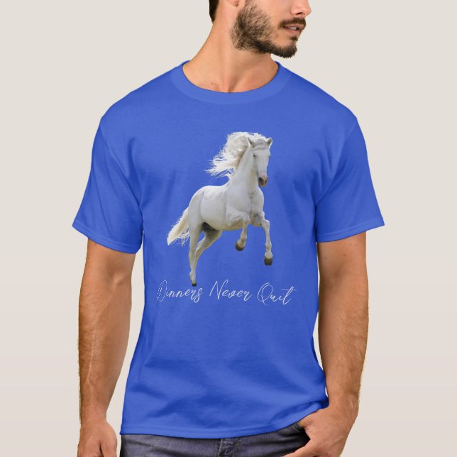 Winners Never Quit | White Running Horse T-Shirt (Front)