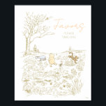 Winnie the Pooh 100 Acre Wood Poster<br><div class="desc">This charming sign is perfect for guiding guests to the party favors at your baby shower, birthday celebration, or any special event! It features a beautiful, rustic sketch-style illustration of Winnie the Pooh and his friends – Piglet, Tigger, and Eeyore – enjoying an open field beneath a bare tree. The...</div>