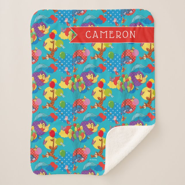 Winnie the Pooh | Among the Balloons Pattern Sherpa Blanket (Front)