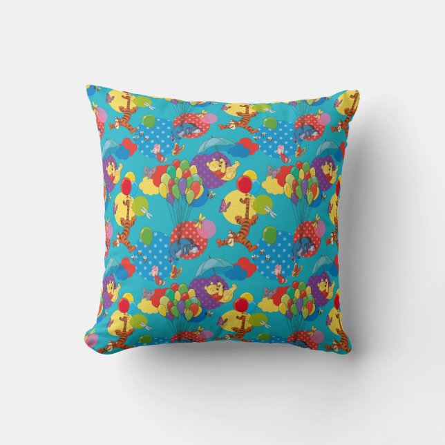 Winnie the Pooh | Among the Balloons Pattern Throw Pillow (Front)