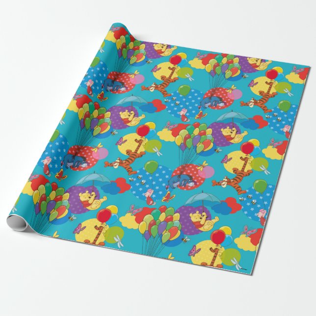 Winnie the Pooh | Among the Balloons Pattern Wrapping Paper (Unrolled)