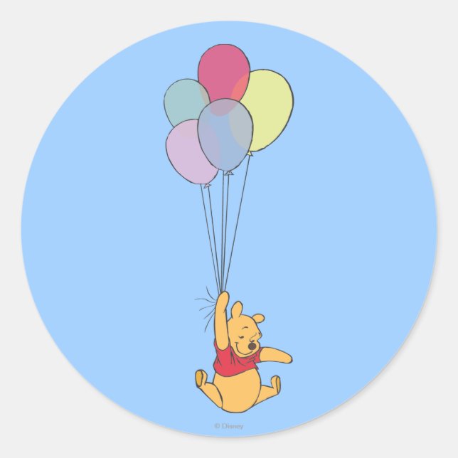 Winnie the Pooh and Balloons Classic Round Sticker (Front)